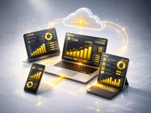 Devices displaying data analytics visuals